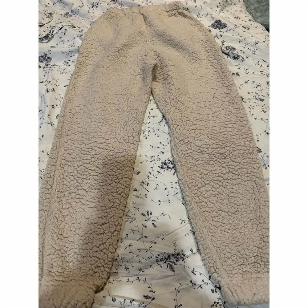 Missguided Women's Beige Teddy Sherpa Jogger Pants Size 2 Casual